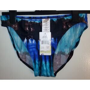 Island Escape Womens Blue Aqua Turquoise Tie Dye Swim Bikini Bottoms Small NEW
